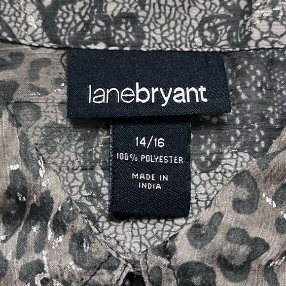 Lane Bryant Lace Animal Print Blouse Sheer Plus Size 1X 14 16 Long Sleeve Button - Picture 14 of 15